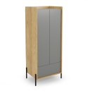 HALMAR MOBIUS SZAFA 2D korpus hikora naturalna fronty szary przykurzony - płyta meblowa okleinowana system otwierania push-click HALMAR MOBIUS SZAFA 2D korpus hikora naturalna fronty szary przykurzony - płyta meblowa okleinowana system otwierania push-click