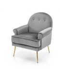 Halmar SANTI fotel wypoczynkowy popielaty / złoty, tapicerowany fotel z miekką poduszką na siedzisku - metalowe złote nóżki