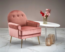 Halmar SANTI fotel wypoczynkowy różowy / złoty, tapicerowany fotel z miekką poduszką na siedzisku - metalowe złote nóżki