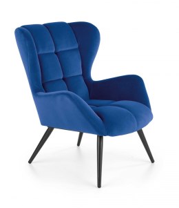 TYRION fotel wypoczynkowy granatowy - tapicerowany uszak niebieski - pikowany - nogi drewno lite czarne