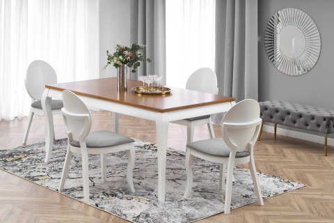 WINDSOR stół rozkładany 160-240x90x76 cm kolor ciemny dąb/biały - do jadalni prostokątny, blat fornirowany, nogi drewno lite WINDSOR stół rozkładany 160-240x90x76 cm kolor ciemny dąb/biały - do jadalni prostokątny, blat fornirowany, nogi drewno lite