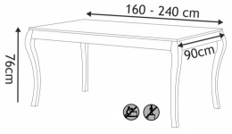 HALMAR stół WINDSOR 160-240x90x76 cm kolor ciemny dąb/czarny - prostokątny do jadalni, blat olejowany, nogi lite drewno