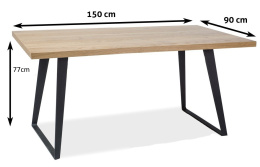 SIGNAL STÓŁ FALCON lite drewno DĄB/ stelaż metal CZARNY 150x90