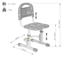 Fun Desk SST3LS Grey - Regulowane krzesełko dziecięce - szare krzesło do biurka dla dziecka 3-14 lat - regulowana wysokość