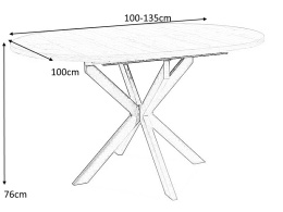 SIGNAL STÓŁ do jadalni GASTON DĄB WOTAN/ CZARNY FI100 (100-135) - okrągły rozkładany, płyta laminowana, nogi krzyżakowe metalowe