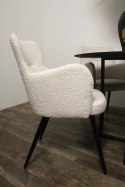 Intesi Krzesło do jadalni Cherson białe tkanina teddy bear - tapicerowane - futerko - wysokie oparcie, podłokietniki, nogi metal