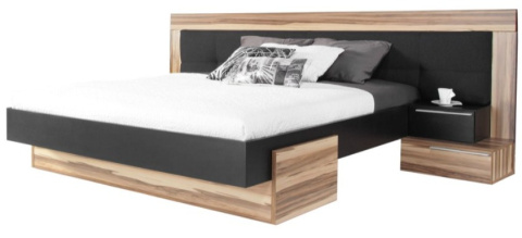 ŁÓŻKO PODWÓJNE 160x200 MORENA Meblar - Czarny / Orzech Baltimore PŁYTA LAMINOWANA ZAGŁÓWEK TAPICEROWANY DO SYPIALNI ŁÓŻKO PODWÓJNE 160x200 MORENA Meblar - Czarny / Orzech Baltimore PŁYTA LAMINOWANA ZAGŁÓWEK TAPICEROWANY DO SYPIALNI