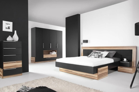 ŁÓŻKO PODWÓJNE 160x200 MORENA Meblar - Czarny / Orzech Baltimore PŁYTA LAMINOWANA ZAGŁÓWEK TAPICEROWANY DO SYPIALNI ŁÓŻKO PODWÓJNE 160x200 MORENA Meblar - Czarny / Orzech Baltimore PŁYTA LAMINOWANA ZAGŁÓWEK TAPICEROWANY DO SYPIALNI