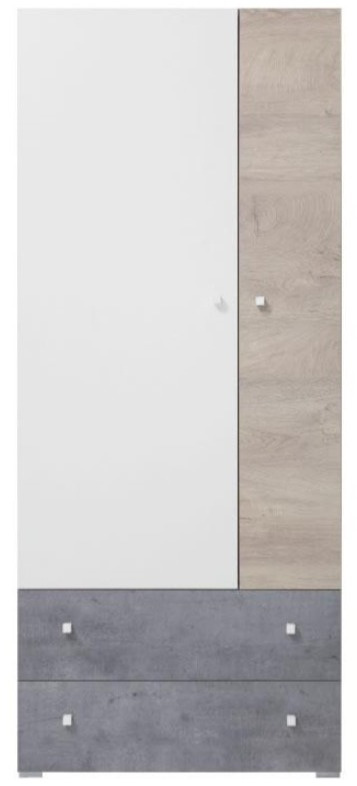 SZAFA MŁODZIEŻOWA DWUDRZWIOWA Z SZUFLADAMI - Beton / Biały Lux / Dąb Meblar SIGMA System SI3 PŁYTA LAMINOWANA MEBLE MŁODZIEŻOWE SZAFA MŁODZIEŻOWA DWUDRZWIOWA Z SZUFLADAMI - Beton / Biały Lux / Dąb Meblar SIGMA System SI3 PŁYTA LAMINOWANA MEBLE MŁODZIEŻOWE
