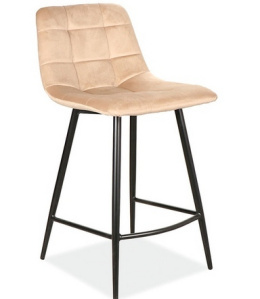 SIGNAL HOKER MILA H-2 VELVET CZARNY STELAŻ/BEŻ BLUVEL 28- tapicerowane krzesło barowe, bezowe, kremowe, pikowane, stelaż metalow