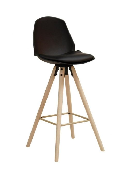ACTONA Stołek barowy Oslo czarny wood - hoker tapicerowany - poduszka z ekoskóry - nogi drewniane ACTONA Stołek barowy Oslo czarny wood - hoker tapicerowany - poduszka z ekoskóry - nogi drewniane