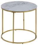 ACTONA Stolik okrągły Bolton śr.50 cm marmur/ złoty - szklany blat imitacja marmuru - złoty metalowy stelaż - stolik kawowy ACTONA Stolik okrągły Bolton śr.50 cm marmur/ złoty - szklany blat imitacja marmuru - złoty metalowy stelaż - stolik kawowy