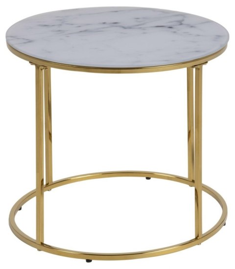 ACTONA Stolik okrągły Bolton śr.50 cm marmur/ złoty - szklany blat imitacja marmuru - złoty metalowy stelaż - stolik kawowy ACTONA Stolik okrągły Bolton śr.50 cm marmur/ złoty - szklany blat imitacja marmuru - złoty metalowy stelaż - stolik kawowy