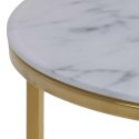 ACTONA Stolik okrągły Bolton śr.50 cm marmur/ złoty - szklany blat imitacja marmuru - złoty metalowy stelaż - stolik kawowy ACTONA Stolik okrągły Bolton śr.50 cm marmur/ złoty - szklany blat imitacja marmuru - złoty metalowy stelaż - stolik kawowy