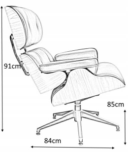 King Home Fotel obrotowy LOUNGE czarny z podnóżkiem obrotowym - skóra naturalna, sklejka jesion