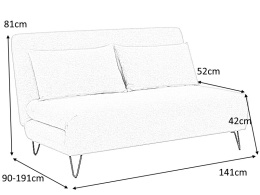 SIGNAL SOFA KANAPA ROZKŁADANA Z FUNKCJĄ SPANIA ZENIA TKANINA SZARY TAP.137/ METAL CZARNY