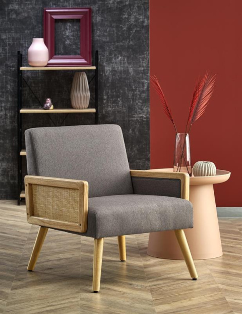 Halmar CORFU fotel wypoczynkowy popielaty tkanina / rattan syntetyczny / drewno lite Halmar CORFU fotel wypoczynkowy popielaty tkanina / rattan syntetyczny / drewno lite