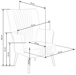 Halmar DELGADO fotel wypoczynkowy popielaty (BLUEVEL #14) materiał: tkanina velvet / drewno lite