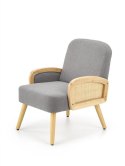 Halmar GRECOS fotel wypoczynkowy popielaty tkanina / rattan syntetyczny / drewno lite Halmar GRECOS fotel wypoczynkowy popielaty tkanina / rattan syntetyczny / drewno lite