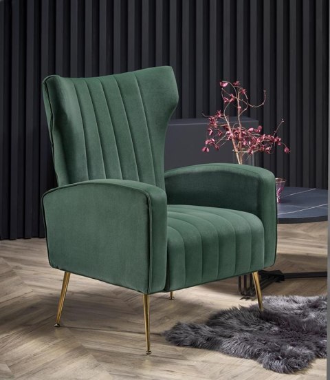 Halmar VARIO fotel wypoczynkowy ciemny zielony tkanina velvet / stal chromowana Halmar VARIO fotel wypoczynkowy ciemny zielony tkanina velvet / stal chromowana