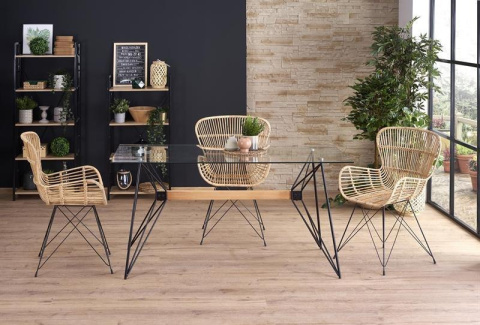 Halmar K335 krzesło do jadalni rattan naturalny - oparcie i siedzisko rattanowe, nogi metalowe czarne malowane proszkowo Halmar K335 krzesło do jadalni rattan naturalny - oparcie i siedzisko rattanowe, nogi metalowe czarne malowane proszkowo