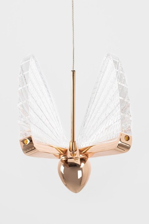 King Home Lampa wisząca LED BUTTERFLY DISC 5 różowe złoto metal transparentny akryl King Home Lampa wisząca LED BUTTERFLY DISC 5 różowe złoto metal transparentny akryl