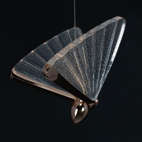 King Home Lampa wisząca LED BUTTERFLY DISC 5 różowe złoto metal transparentny akryl King Home Lampa wisząca LED BUTTERFLY DISC 5 różowe złoto metal transparentny akryl