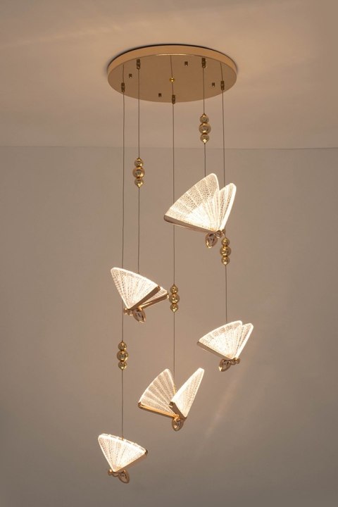 King Home Lampa wisząca LED BUTTERFLY DISC 5 różowe złoto metal transparentny akryl King Home Lampa wisząca LED BUTTERFLY DISC 5 różowe złoto metal transparentny akryl