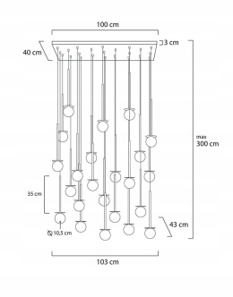 King Home Lampa wisząca sufitowa CANNON LINE 23 - mosiądz złoty szkło biały 23xG9