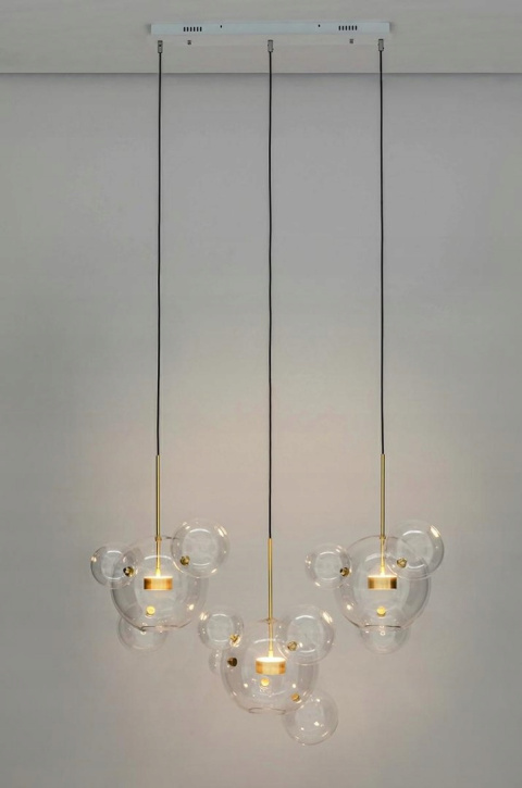 King Home Lampa wisząca CAPRI LINE 3 złota - LED anodowane aluminium kuliste klosze szkło bezbarwny przypomina bańki mydlane King Home Lampa wisząca CAPRI LINE 3 złota - LED anodowane aluminium kuliste klosze szkło bezbarwny przypomina bańki mydlane