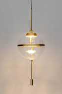 King Home Lampa wisząca CHAPLIN 300 mosiądz - LED okrągły klosz szkło bezbarwny zawieszony na czarnym przewodzie