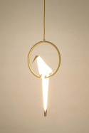 King Home Lampa wisząca LORO 1 CIRCLE - LED złota metal klosz w kształcie ptaka tworzywo PP biały