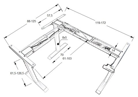 STELAŻ do biurka narożnego UT04-3T/90A/A alu z elektryczną regulacją STELAŻ do biurka narożnego UT04-3T/90A/A alu z elektryczną regulacją
