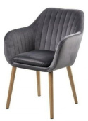 ACTONA krzesło fotel EMILIA ciemno szare 28 welur nogi drewno dąb z podłokietnikami dekoracyjne pikowania