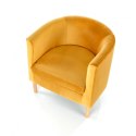 Halmar CLUBBY 2 fotel wypoczynkowy musztardowy / naturalny - tapicerowany - nogi drewno lite - poduszka na siedzisku - kubełkowy