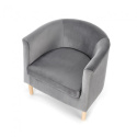 Halmar CLUBBY 2 fotel wypoczynkowy popielaty /naturalny - tapicerowany szary, nogi drewno lite, poduszka na siedzisku, kubełkowy