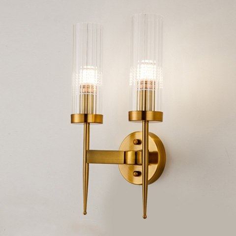 King Home Lampa ścienna Kinkiet podwójny TORCH TWIN stal złota klosze kryształ bezbarwny 2 x E14 King Home Lampa ścienna Kinkiet podwójny TORCH TWIN stal złota klosze kryształ bezbarwny 2 x E14