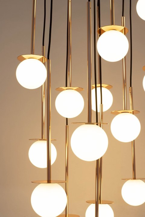 LAMPA SUFITOWA wisząca CANNON DISC 16 stal KOLOR MIEDZIANY klosze SZKŁO BIAŁE 16xG9 King Home LAMPA SUFITOWA wisząca CANNON DISC 16 stal KOLOR MIEDZIANY klosze SZKŁO BIAŁE 16xG9 King Home