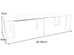 SIGNAL KONSOLKA STÓŁ do jadalni RENO BIAŁY MAT 60(300)X90 - rozkładany, prostokątny, laminowana płyta MDF, biały matowy