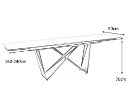 SIGNAL STÓŁ CAVALLI II BIAŁY MARMUR / CZARNY MAT METAL 160(240)X90 SZKŁO + CERAMIKA WŁOSKA