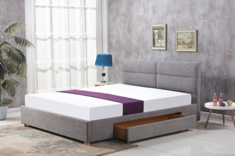 ŁÓŻKO DWUOSOBOWE Z SZUFLADĄ MERIDA 160x200 JASNY POPIEL tkanina lite drewno NATURALNY HALMAR ŁÓŻKO DWUOSOBOWE Z SZUFLADĄ MERIDA 160x200 JASNY POPIEL tkanina lite drewno NATURALNY HALMAR