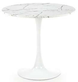 Halmar stół okrągły DENVER blat - biały marmur MDF okleinowany, noga stal malowana - biały fi80