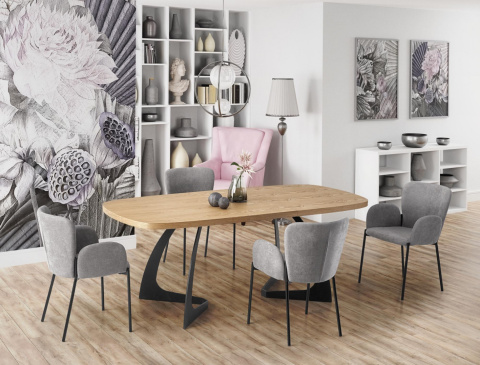 STÓŁ ROZKŁADANY PROSTOKĄTNY VELDON Halmar 160-200 x 90 BLAT - DĄB NATURALNY MDF + OKLEINA NOGI STAL MALOWANA PROSZKOWO - CZARNE STÓŁ ROZKŁADANY PROSTOKĄTNY VELDON Halmar 160-200 x 90 BLAT - DĄB NATURALNY MDF + OKLEINA NOGI STAL MALOWANA PROSZKOWO - CZARNE