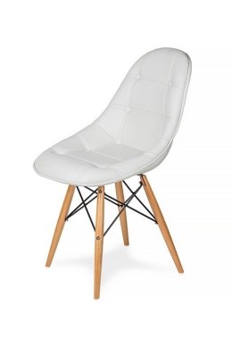 King Kome Krzesło do jadalni EKO WOOD czysta biel T3 - ekoskóra, podstawa bukowa - wygodne krzesło tapicerowane, pikowane
