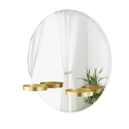 Umbra UMBRA lustro ścienne PERCH 24 mosiądz - okrągłe wiszące z dwiema złotymi półkami - lutro do garderoby, sypialni