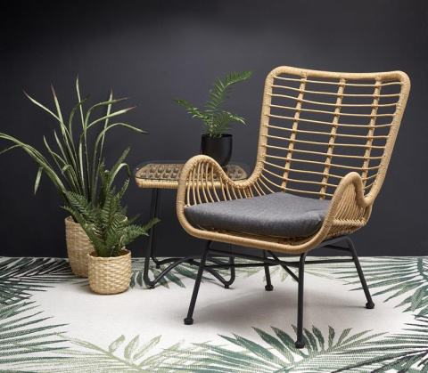 Halmar IKARO fotel czarny / naturalny / popielaty - metal, rattan syntetyczny, tkanina Halmar IKARO fotel czarny / naturalny / popielaty - metal, rattan syntetyczny, tkanina