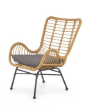 Halmar IKARO fotel czarny / naturalny / popielaty - metal, rattan syntetyczny, tkanina Halmar IKARO fotel czarny / naturalny / popielaty - metal, rattan syntetyczny, tkanina
