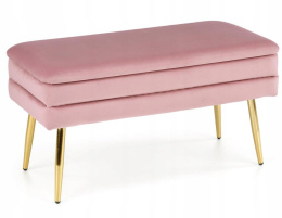 Halmar ławka tapicerowana ze schowkiem VELVA velvet różowy/ stal chromowana złoty 78x42