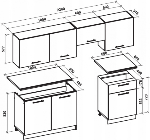 HALMAR KUCHNIA DARIA 240 zestaw korpus: antracyt, fronty: dąb craft HALMAR KUCHNIA DARIA 240 zestaw korpus: antracyt, fronty: dąb craft
