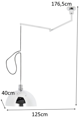 King Home Lampa wisząca ROTA 360 srebrny chrom - regulowany srebrny stelaż - czarny regulowany kabel, srebrny klosz